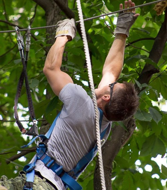 Man on ropes course