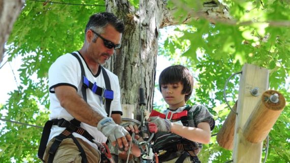 Father and son on ropes course