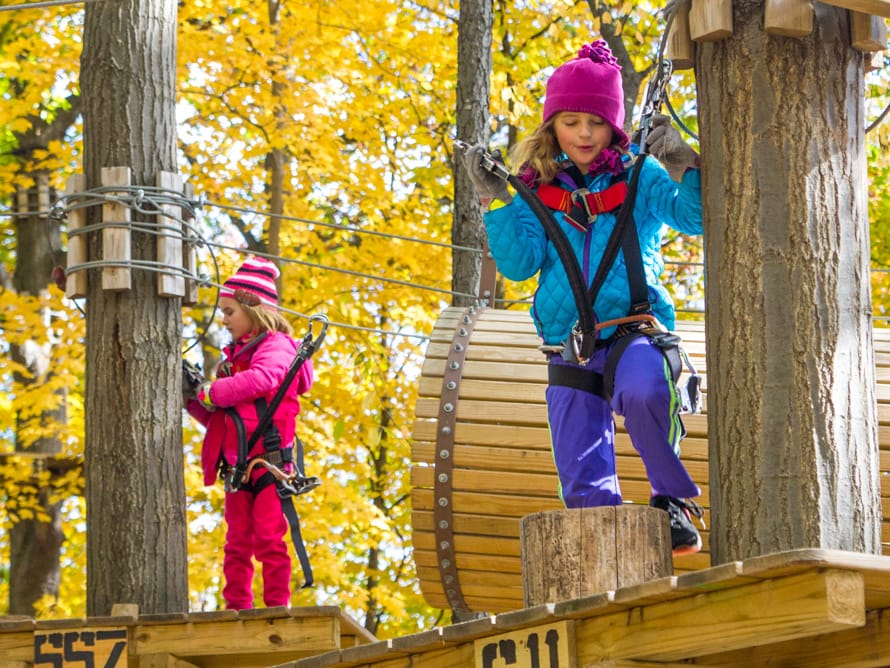 Young girls on ropes course