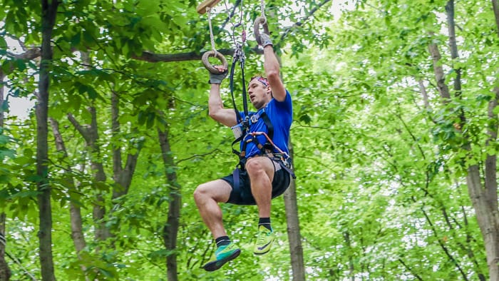 Man on ropes course